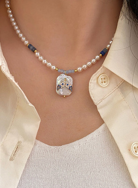 ivy施家珍珠贝壳吊坠项链女天然石海星蜜蜂猫头鹰锁骨链个性项饰