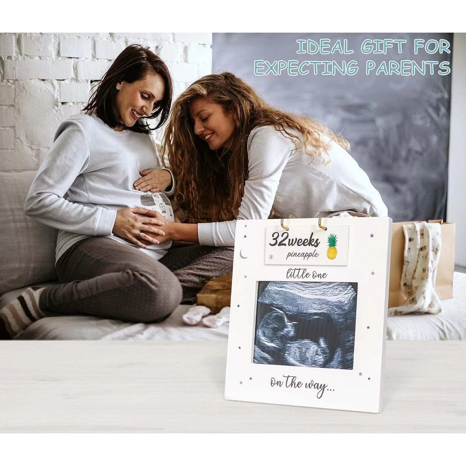 Cross-Border Ultrasonic Wooden Photo Frame with 17 Reversible Wooden Fruit Number Tags for Birth Countdown for Newborns