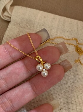 s925纯银正圆施家珍珠葡萄项链女精致级感轻奢风百搭小众锁骨链