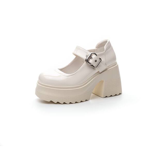 Giày Mary Jane Nữ Da Bóng Chiều Cao Đế Khoảng 6cm Màu Đen, Trắng