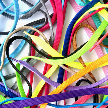 In-Stock 9mm Thickened Encrypted Flat Weave White and Colorful Polyester Shoelaces, Pants Cords, Hat Cords, Aj Flat Shoelaces