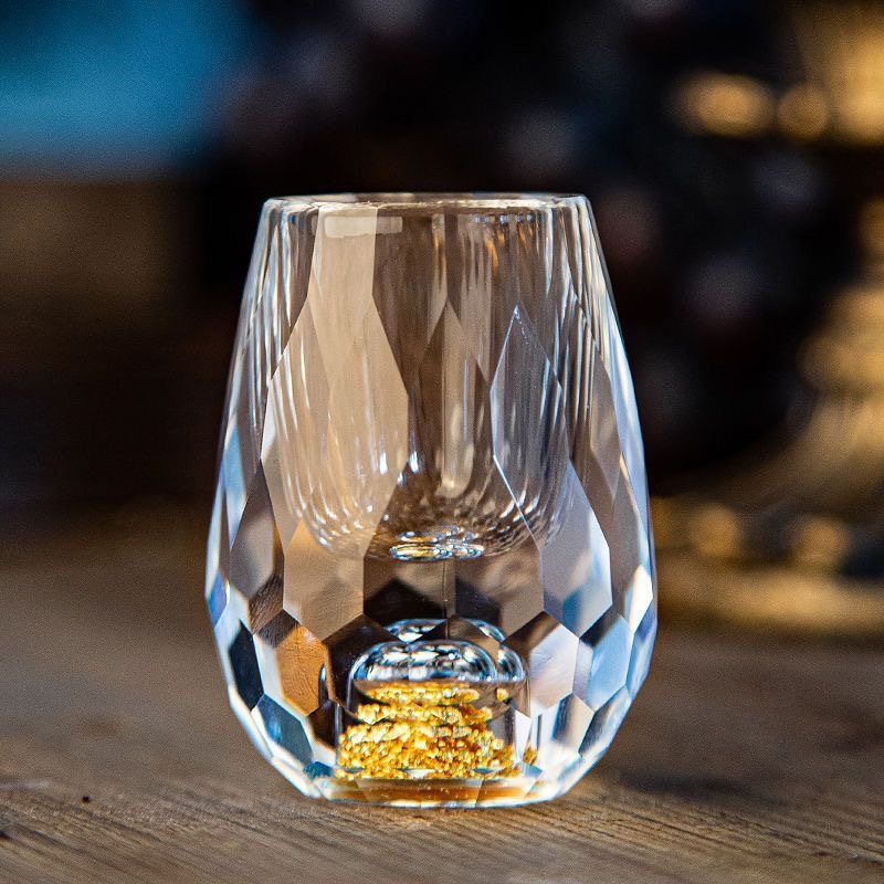 High-grade Liquor Glass Set Home Lead-free Crystal Gold Foil Wine Dispenser Diamond Gold Foil One-piece Glass Spirits Glass Gift Box