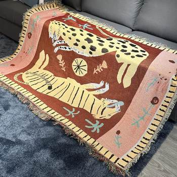 Ins Leopard Tapestry Nordic Living Room Sofa Cover Blanket Sofa Towel Knitted Thread Blanket Bedroom Bedside Cover Decorative Blanket