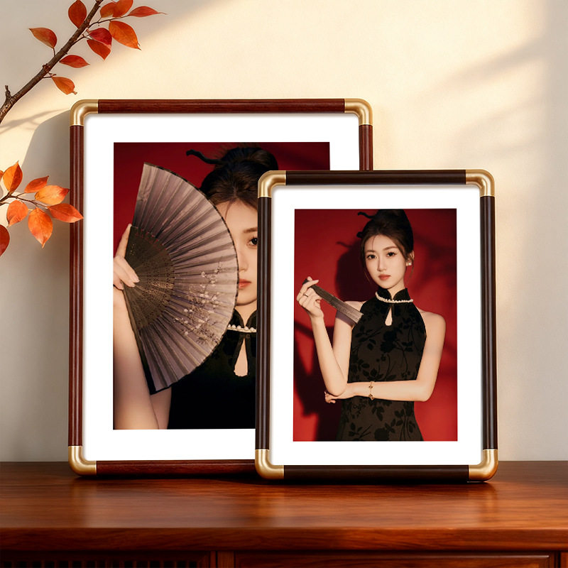 Imitation Copper Corner Photo Frame 6inch A3 Multi-Size Calligraphy and Painting Wall Hanging New Chinese Style Rounded Corner Picture Frame Empty Frame for Mounting with a High-End Feel