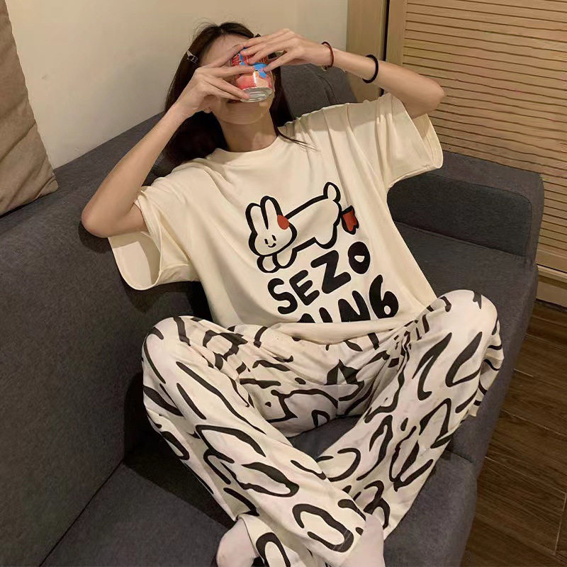 睡衣女短袖长裤夏季卡通可爱2025新款卡通春夏天家居服套装可外穿