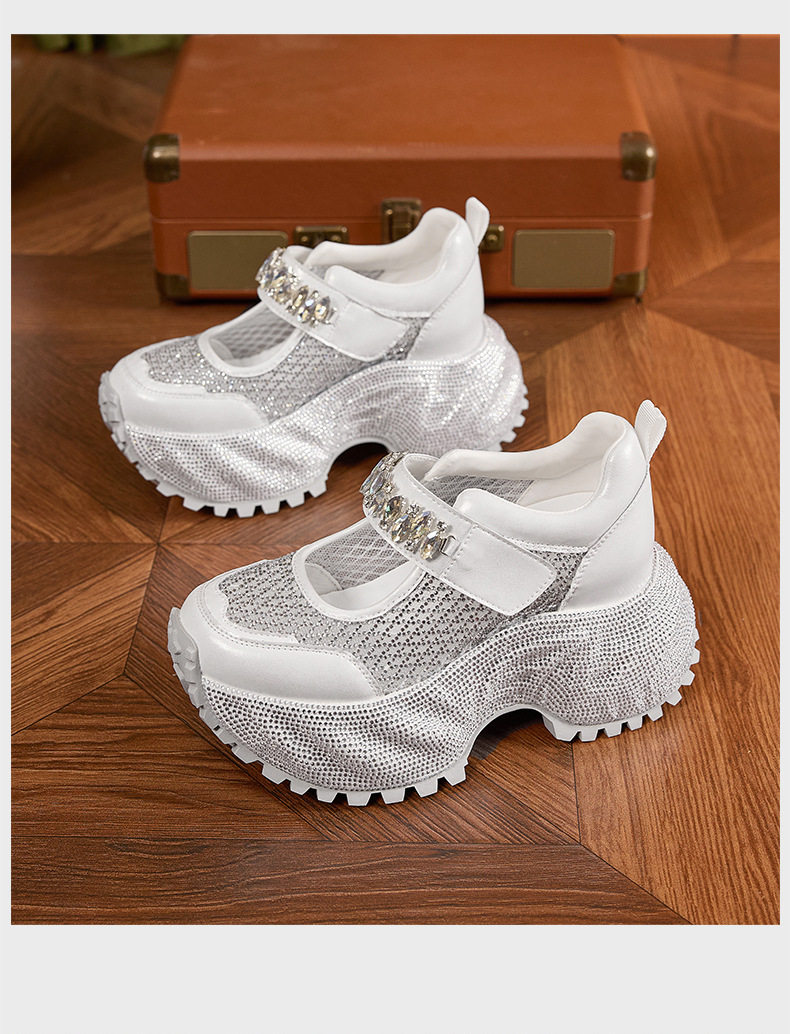 Sandal cao gót nữ hở mũi quai ngang đính đá gót siêu cao 10 cm — Bạc, Đen, Trắng chi tiết 18