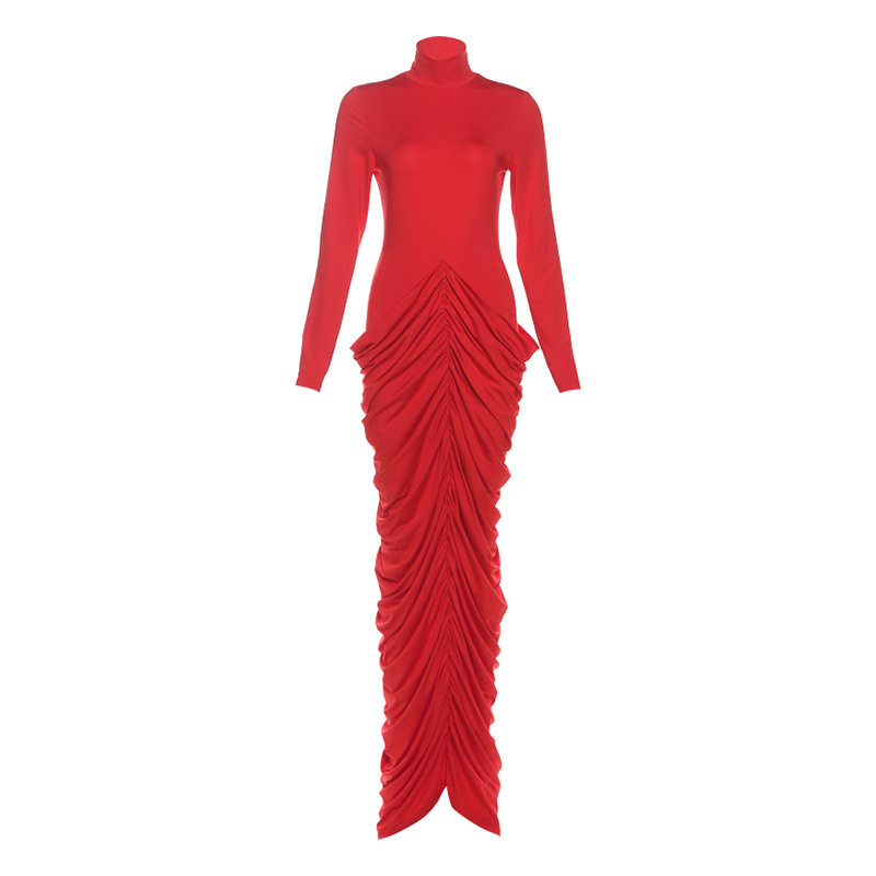 Fashionable Womens Long Sleeve Bodycon Dress Pleated Design Sexy Open Back Slim Fit Perfect for Autumn and Winter