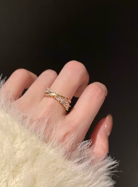 交叉戒指环镶锆石时尚个性女
