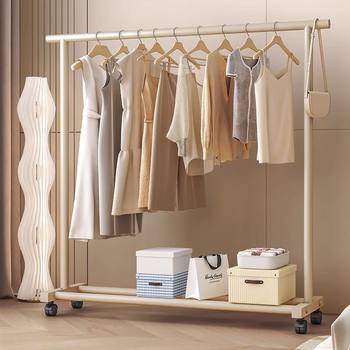 Extra Thick Coat Rack Floor-Standing Home Bedroom Mobile Cream Style Clothes Hanging Simple Dormitory Clothes Hanger Balcony Vertical