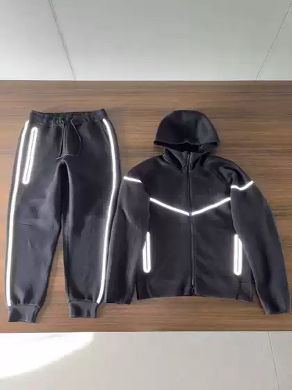 25 years spring and autumn new zipper shirt sports casual hooded jacket trousers air layer cotton reflective adhesive suit men