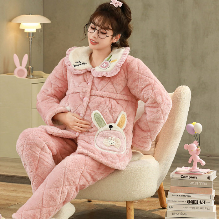 Winter monthly clothing three-layer cotton padded fleece-lined pajamas for pregnant women autumn and winter postpartum lactation home suit