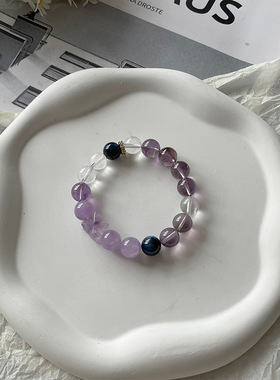 【紫荆花开】薰衣草紫水晶天然水晶手串九紫离火紫阿塞白水晶手链