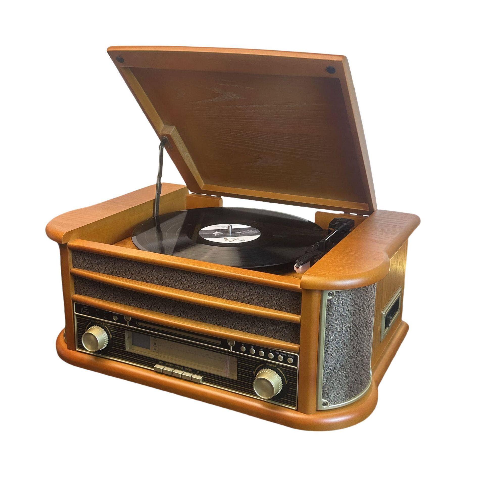 Retro Multifunctional Vinyl Record Player Wooden CD Player Bluetooth Retro FM Radio Integrated Tape Player Ornaments