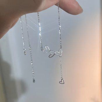 Full Diamond Cut Out Heart Necklace Women's 2024 New Hot Style Accessible Luxury Niche Design High-End Clavicle Chain Accessories