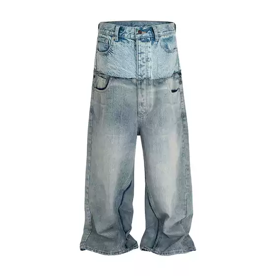 American Style High Street Personality Double Pair Design Jeans Men's and Women's Loose All-match Couple's Straight Pants