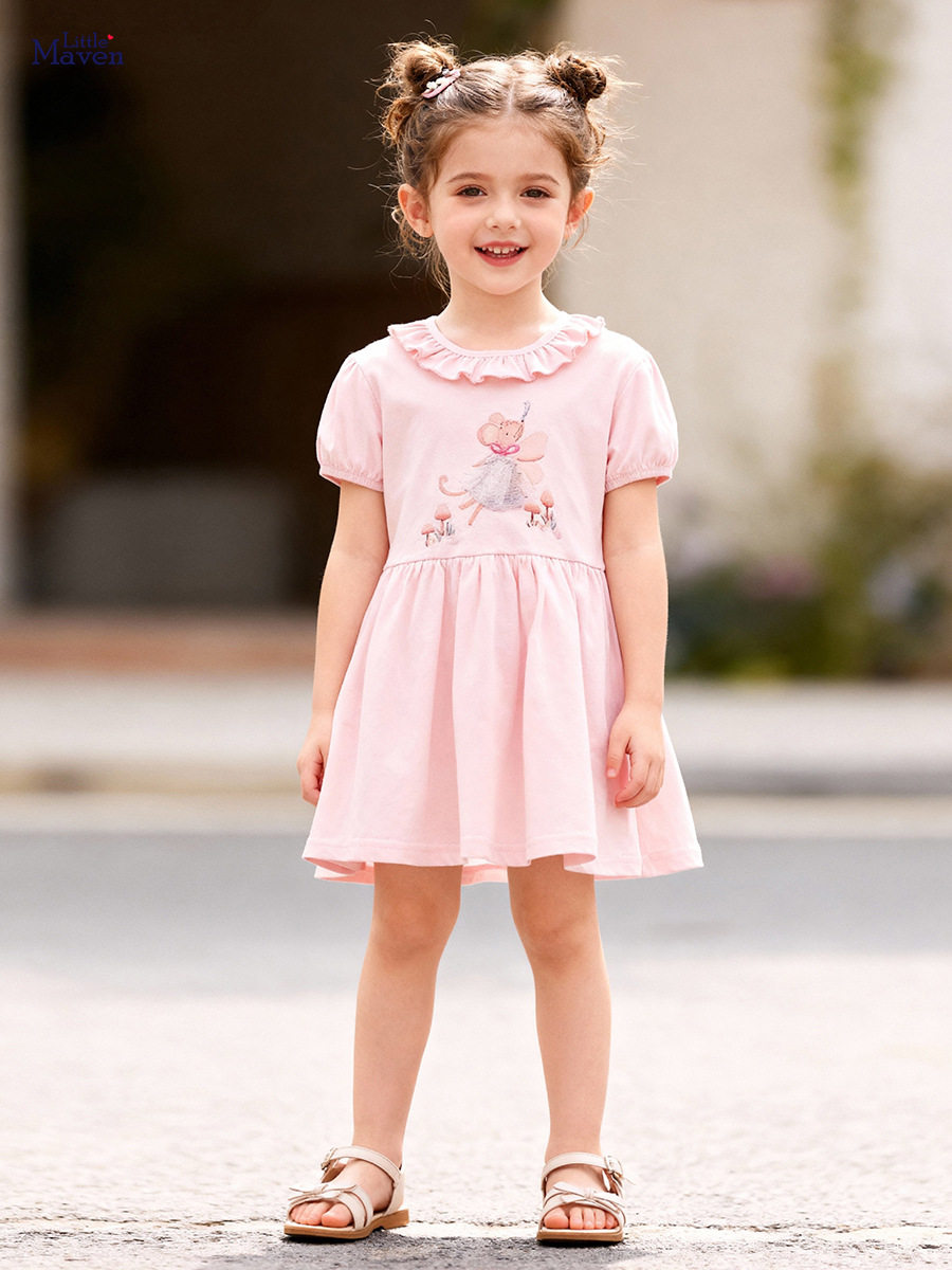 Nouvelle robe de fille d'été, jolie jupe pour enfants à dessin animé, robe pour enfants en coton de style