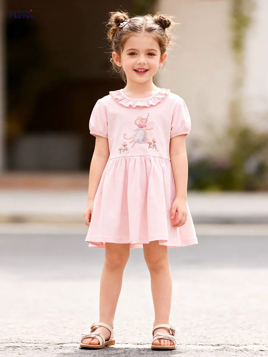 Nouvelle robe de fille d'été, jolie jupe pour enfants à dessin animé, robe pour enfants en coton de style