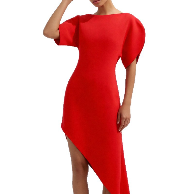 Womens Summer Dress Fashionable Solid Color Irregular Hem Elegant Style Perfect for Casual Outings Wholesale