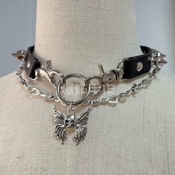 Original Punk Subculture Choker Sweet Cool Skull Metal Chain Butterfly Collar Necklace