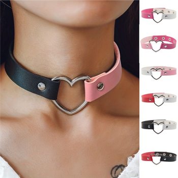 European and American Cross-Border Harajuku Style Punk Soft Girl Color Matching Pu Leather Necklace Heart Choker Women's Collarbone Chain