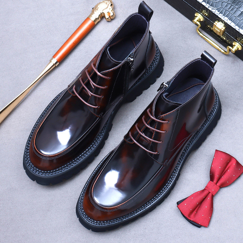 Giày boot nam da bò cổ thấp đế dày tôn dáng — Màu đen, Màu cà phê mẫu lót nhung, Màu đen mẫu lót nhung, Màu cà phê