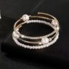Cross-Border Popular Full Diamond Elastic Bracelet European and American 3-Layer Spring Bracelet Female Bride Pearl Crystal Rhinestone Bracelet