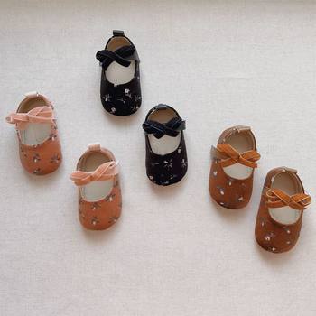 New Floral Girl Toddler Shoes Velvet Fine Embroidered Round Toe Small Leather Shoes Velcro Anti-drop Spring and Autumn Vintage Ladyshoes