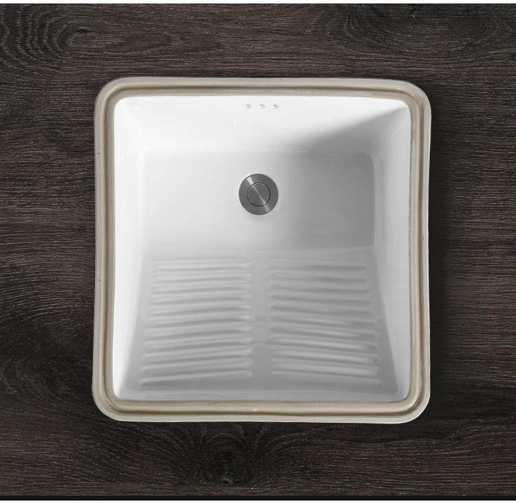 Balcony Ceramic Undermount Basin with Washboard, Undermount Laundry Basin with Washboard, Built-In Washbasin, Basin Sink
