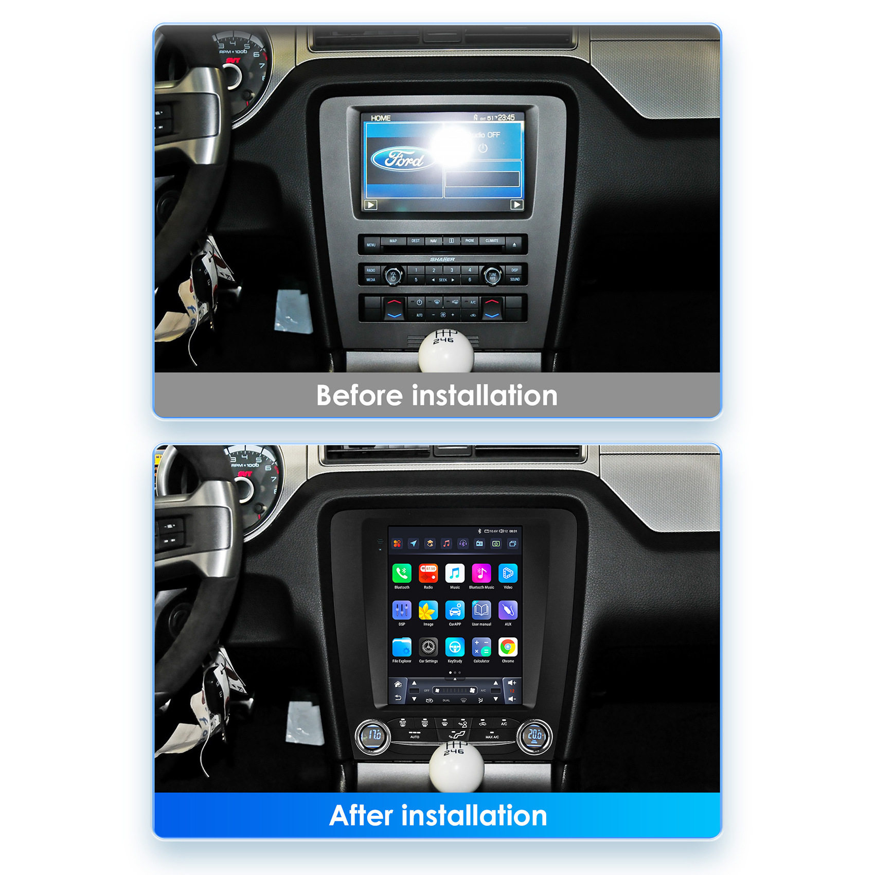 Suitable for 10-14 Ford Mustang Modified Models, Mustang-Specific 9.7inch Vertical Screen Android Large-Screen Navigation Gps