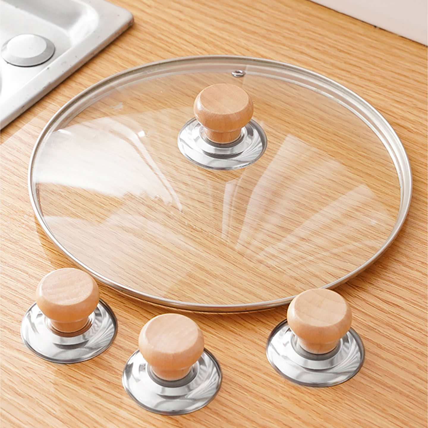 Anti-Scalding Pot Lid Handle Wooden Pot Lid Handle Pot Lid Cap Top Bead Universal Lid Stainless Steel Lid Top Cap Solid Wood