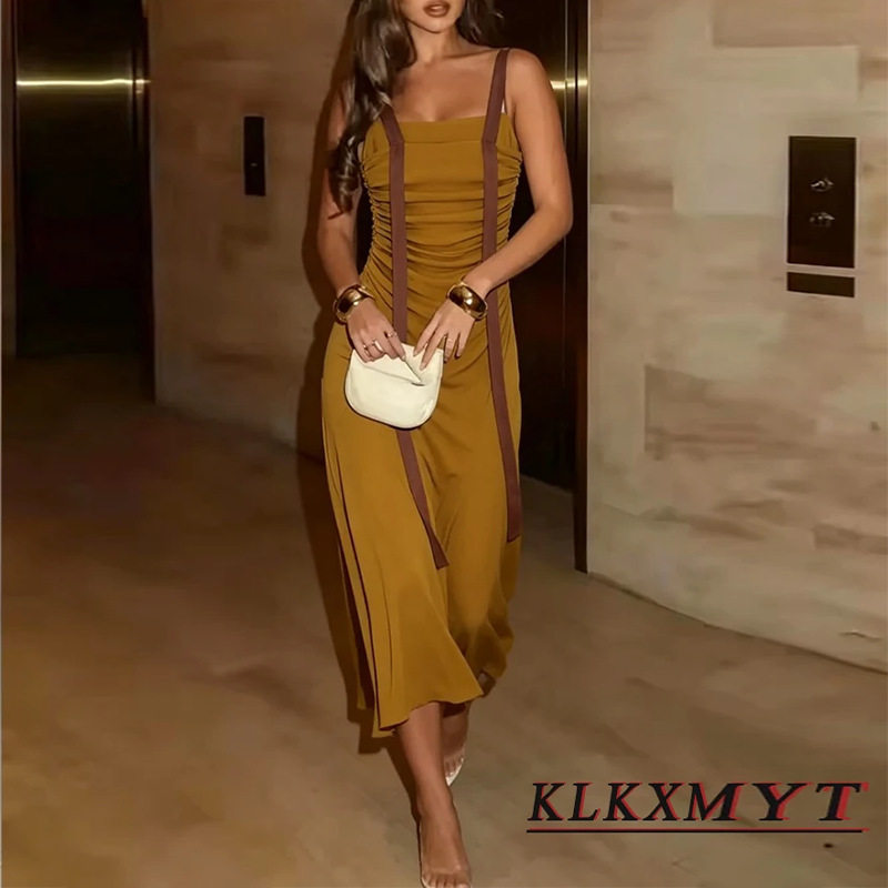 Sleeveless Ruffled Maxi Dress French Style Slim Fit Summer Fashion Perfect for Casual Outings Wholesale Available