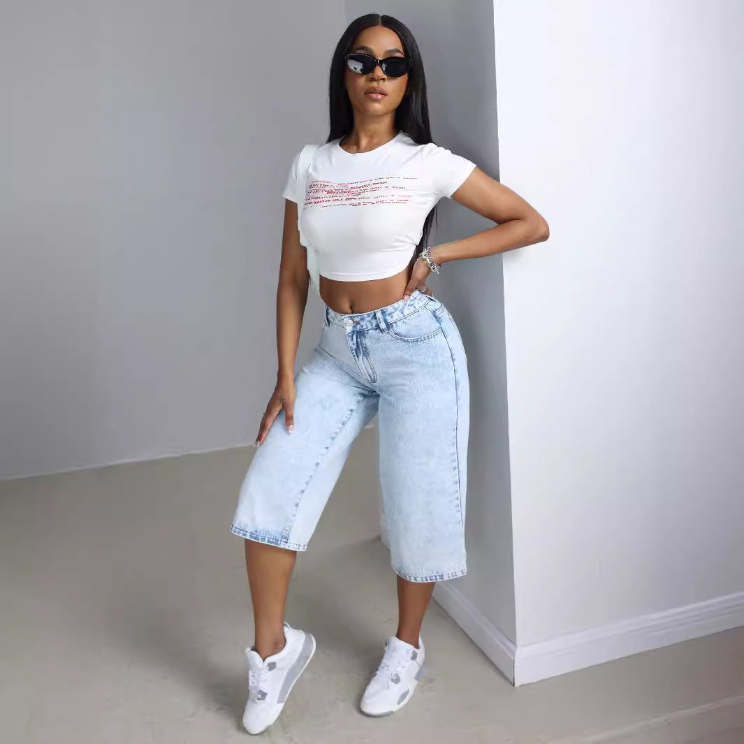 Loose Fit High Waisted Denim Shorts Flattering Straight Leg Design Casual Summer Wear Wholesale Available
