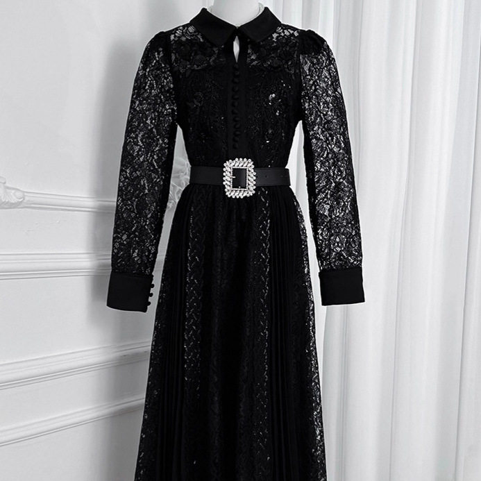 Elegant French Style Long Dress for Women High End Beaded Sequins Lace and Mesh Detailing Perfect for Formal