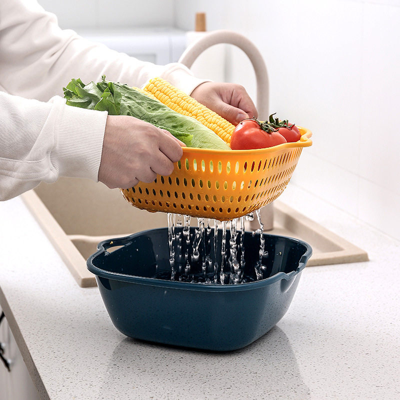 Multifunctional Household Drain Basket Kitchen Vegetable Basket Plastic Fruit Basket Double Layer Vegetable Sink Square Vegetable Basket Wholesale