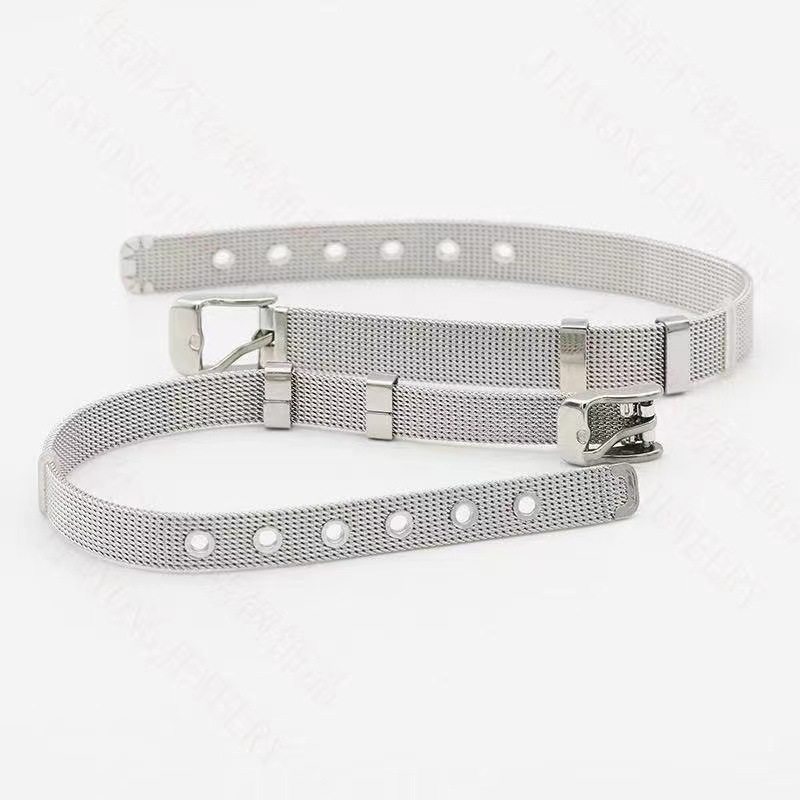 European and American Explosions Titanium Steel Mesh Band Bracelet 6-16mm Stainless Steel Watch Band Bracelet Adjustable Mesh Band Bracelet for Men and Women