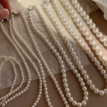 Shijia Pearl Necklace Female Niche Light Luxury Design Advanced Sense Simple Elegant Collarbone Chain Gold Button Wool Chain