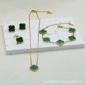 Striped green double-sided mother-of-pearl four-piece set