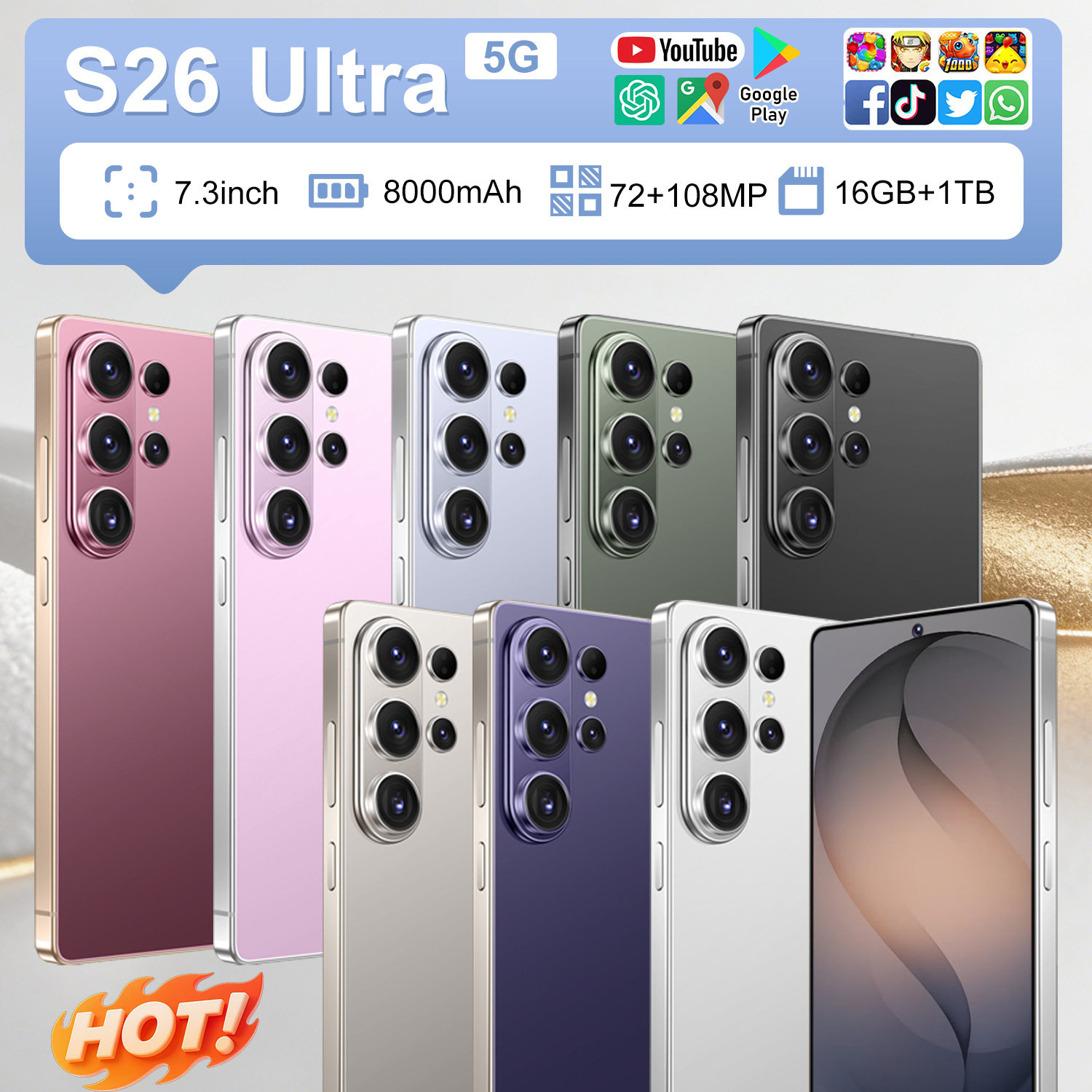 热销 跨境手机S26Ultra 16+1TB 穿孔7.3寸大屏外贸智能手机工厂批