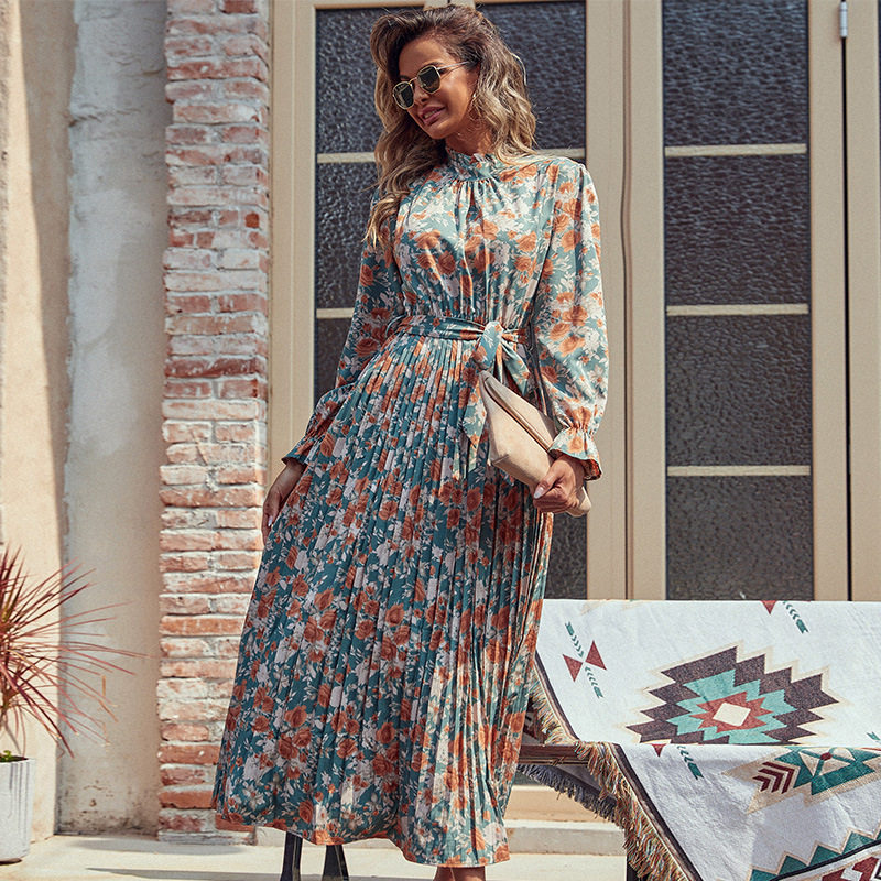 Long Sleeve Floral Maxi Dress Elegant Design Autumn Winter Style Perfect for Parties or Casual Wear Wholesale