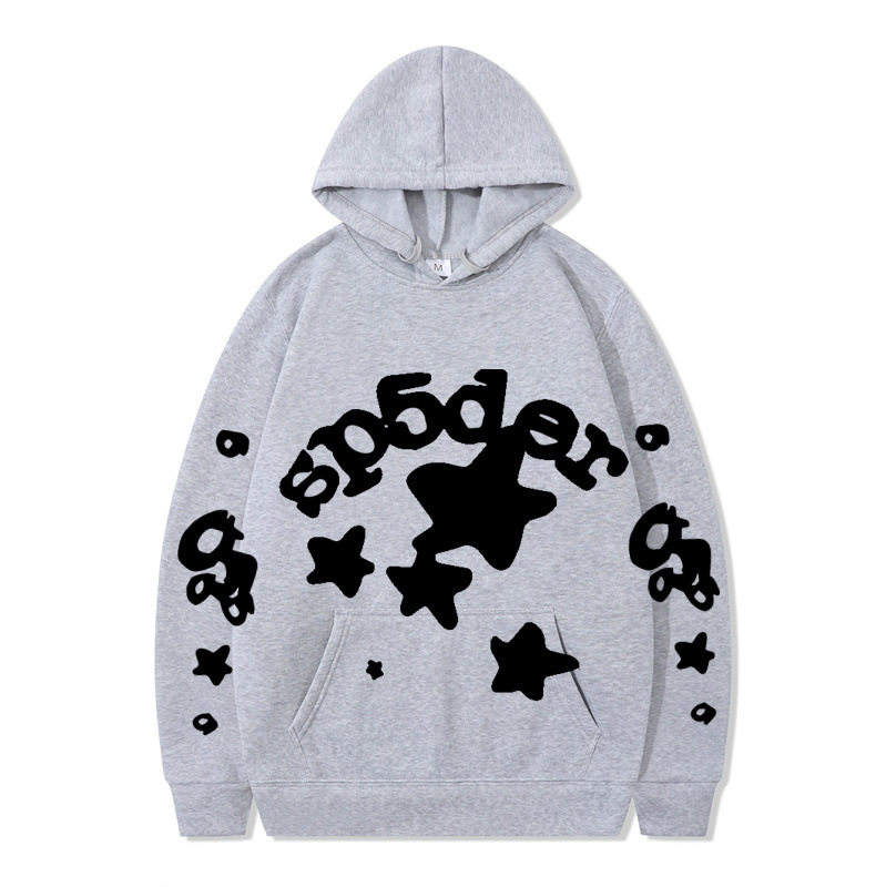 跨境 SP5DER蜘蛛网印花帽衫欧美潮牌大码宽松男女款连帽卫衣