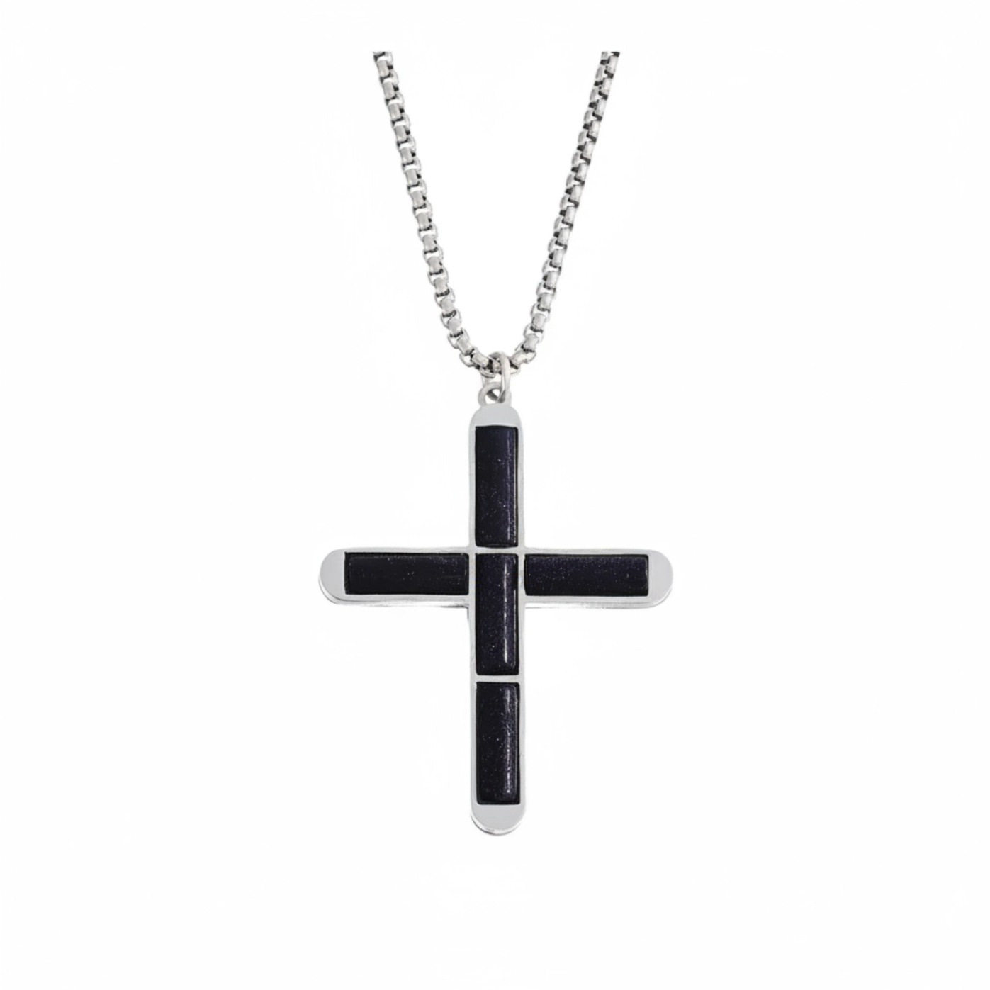 European and American Cross-Border Shoushan Stone Tiger Eye Stone Cross Pendant Stainless Steel Square Chain Necklace Men's and Women's Jewelry Wholesale