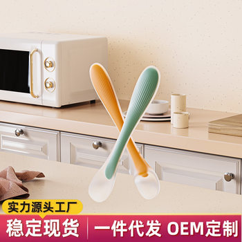 Jiayi Baby Children's Feeding Tableware High Temperature Resistant Baby Training Food Spoon Feeding Rice Silicone Soft Head Spoon Wholesale