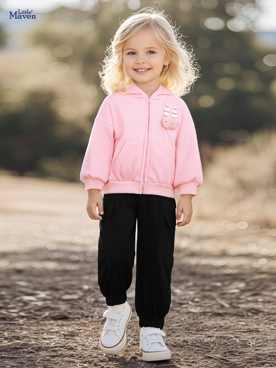 Girls' Autumn Fleece-Lined Hoodie from Source Factory, Cute Kids' Jacket