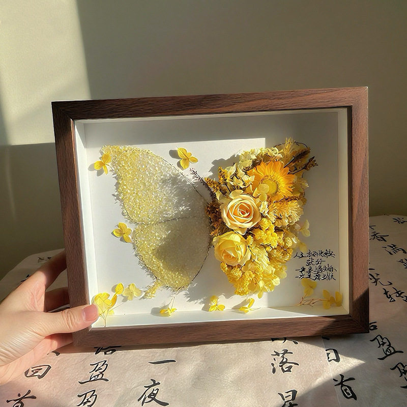 DIY Handmade Crystal Dried Flower Butterfly Photo Frame Ornaments Full Set of Material Package to Send Creative Birthday Gifts to Male and Female Friends