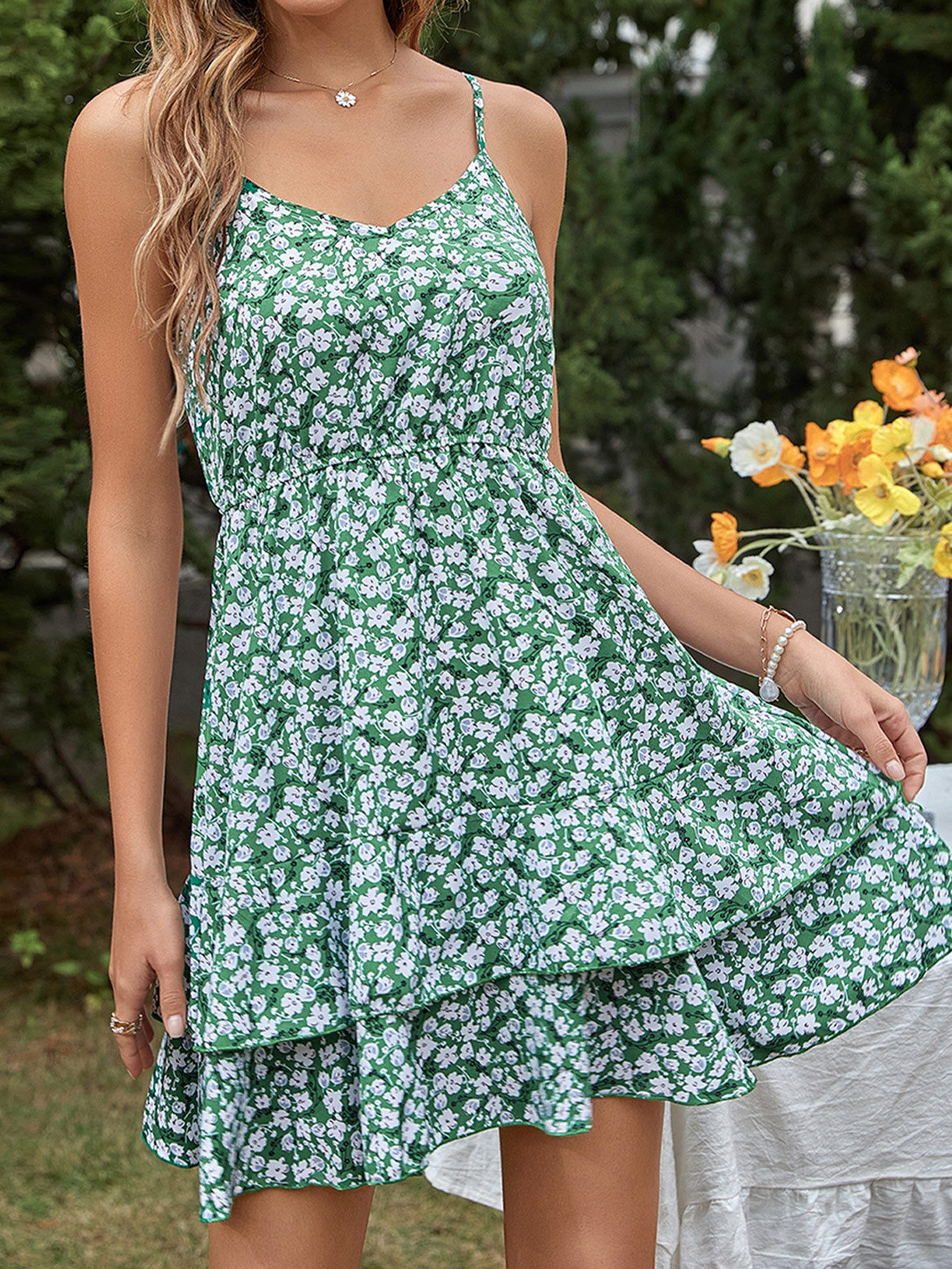 Floral Print Summer Dress Sweet Design Spaghetti Straps Vacation Style Available for Wholesale