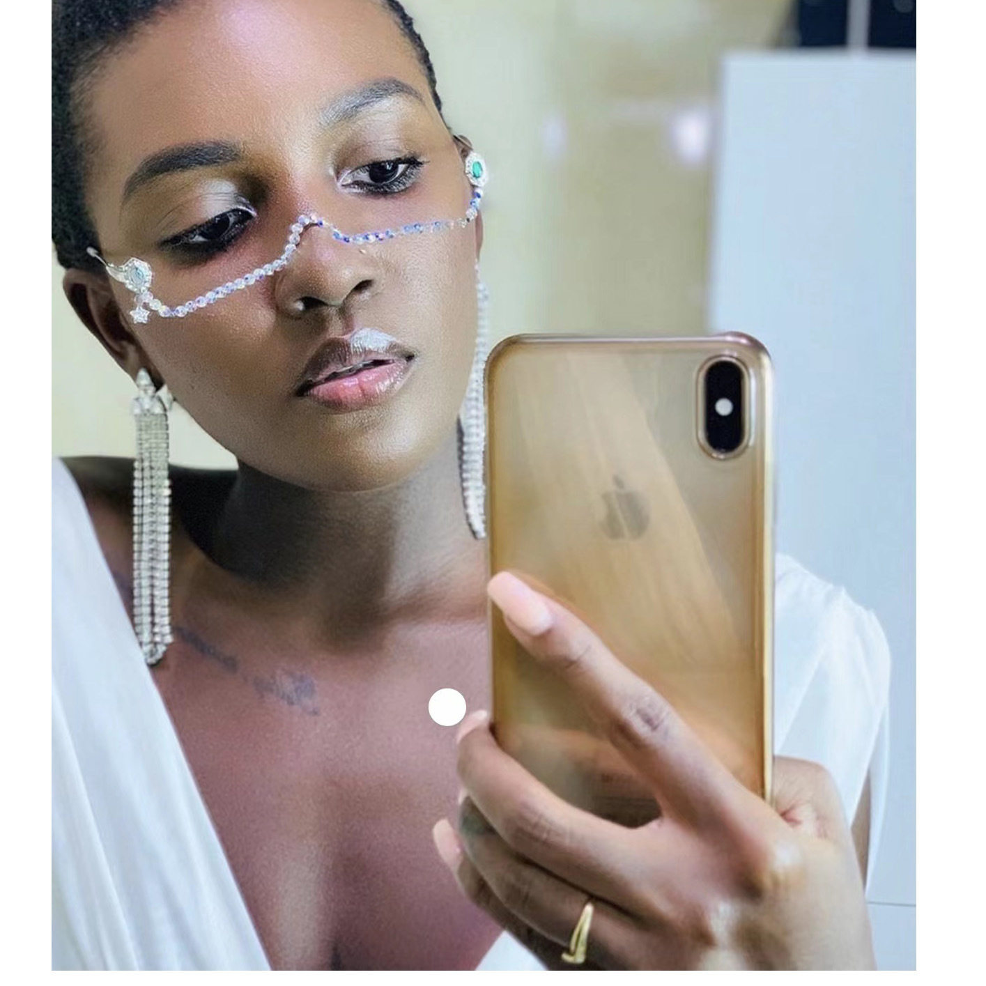 2023Ins Lower Half Frame Lensless Glasses Frame European and American Cross-Border Metal Diamond Glasses Fashionable Water Diamond Glasses