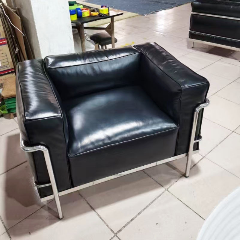 定制1 1复刻包豪斯真皮lc3Sofa沙发不锈钢复古风客厅书房单人沙发