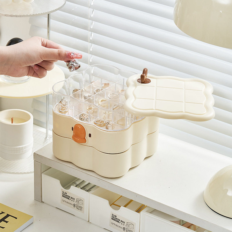 Rotating Jewelry Box Fine Hair Accessories Large Capacity Dustproof Box Ring Necklace Earrings Earrings Cute Storage Box