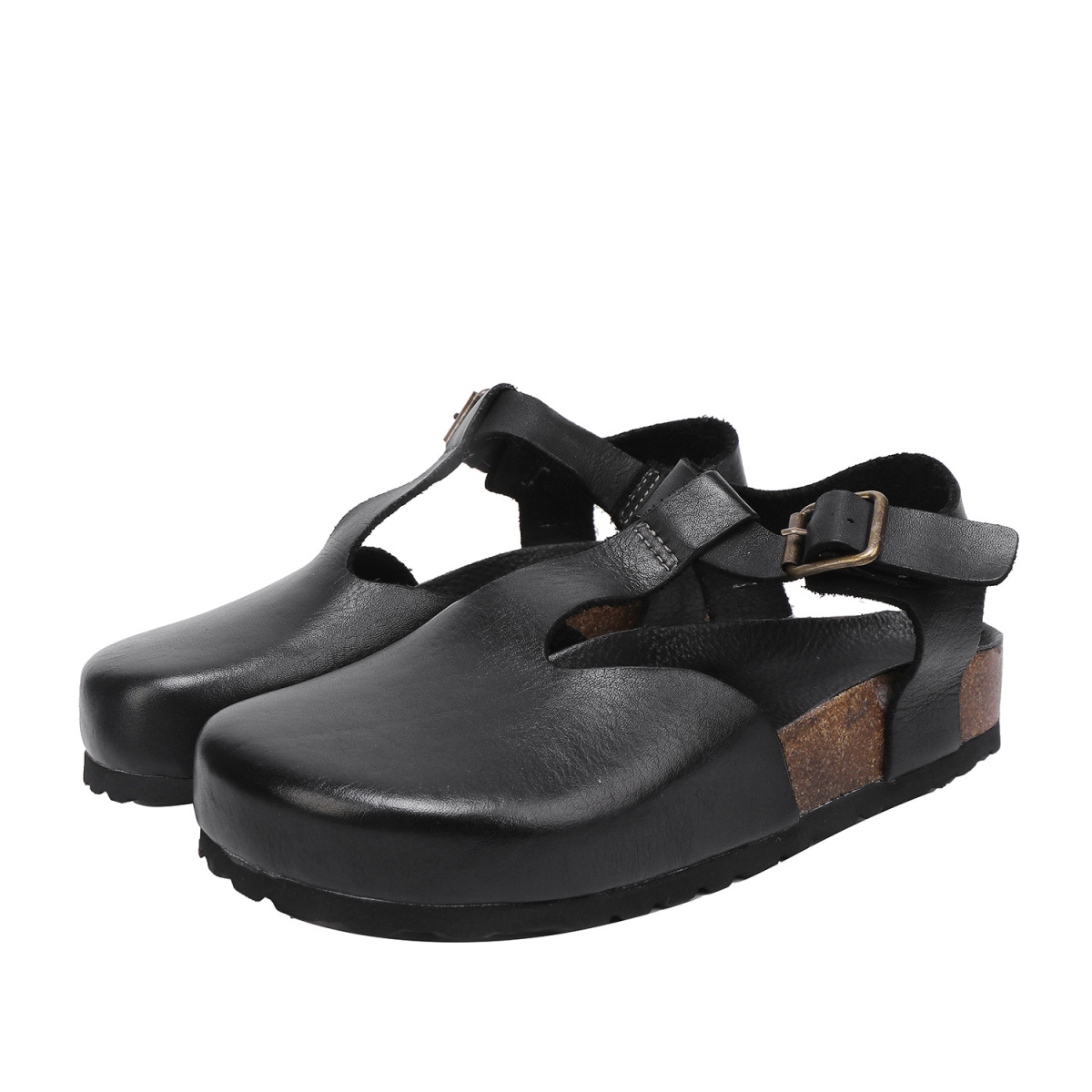 Sandal nữ quai ngang da bò thật phong cách cổ điển, đế bằng êm chân — Màu đen, Màu xanh lá