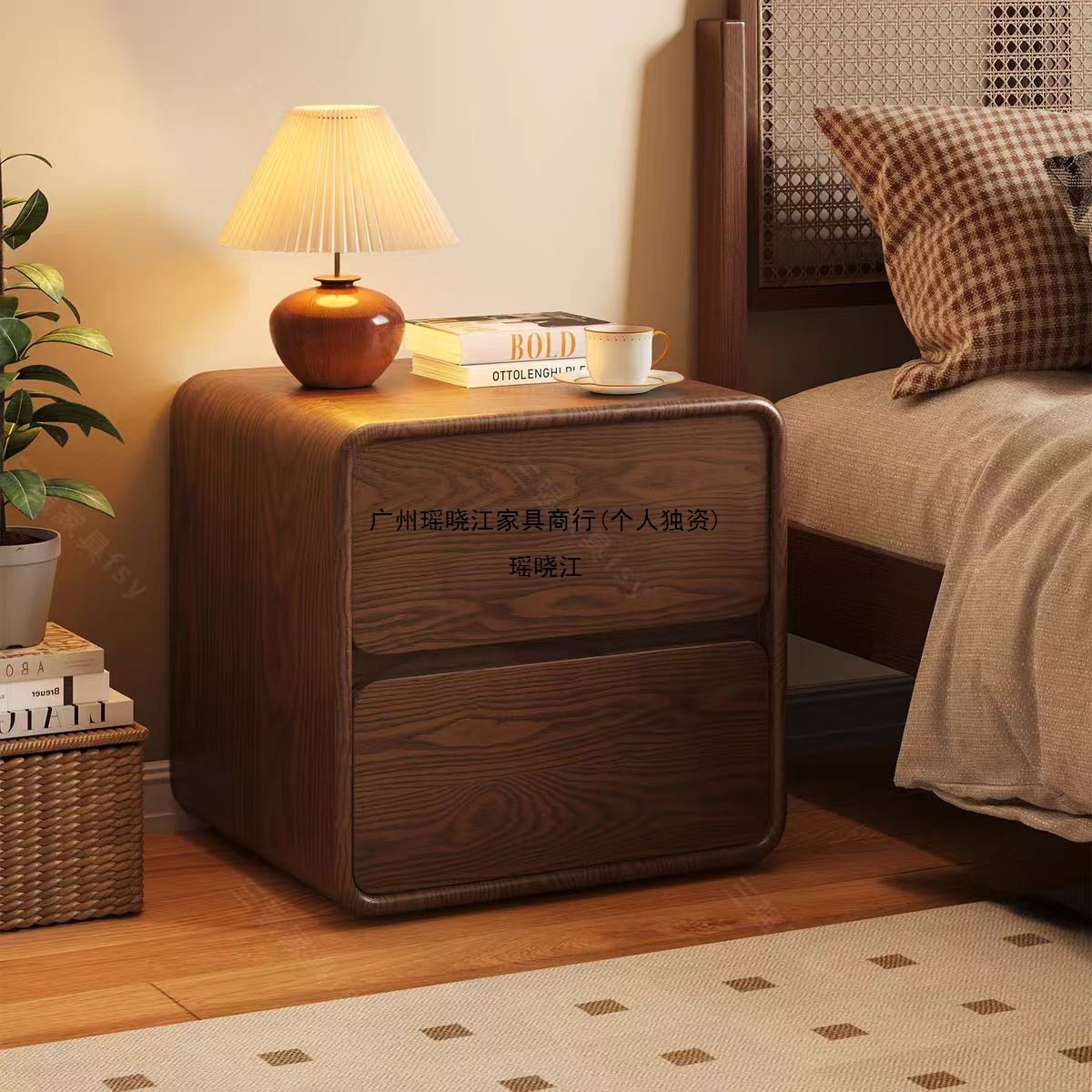 New Solid Wood Bedside Table Modern Simple Light Luxury Small Bedroom Home Leather Storage Bedside Table Retro Style